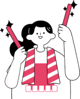 ライブTシャツを着て肩からタオルを巻き両手にサイリュウムをもつ女性（シンプル配色）