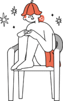 サウナ椅子の上で膝を抱えながら整う女性（シンプル配色）