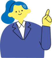 指を立ててワンポイントアドバイスをするスーツ姿の女性（カラフルな配色）