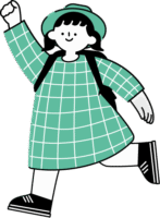 こぶしを掲げ走り出す女の子（シンプル配色）
