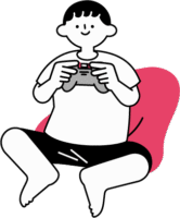 ガニ股で座っている男の子（シンプル配色）