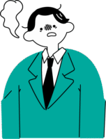 肩を落とし魂が抜けたような深いため息を出す男性（シンプル配色）