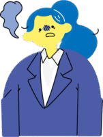 肩を落とし魂が抜けたような深いため息を出す女性（カラフル配色）