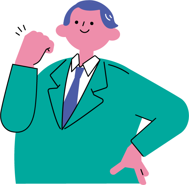 ガッツポーズをする男性（スーツ姿）