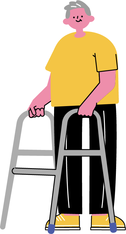 歩行器を使っている男性