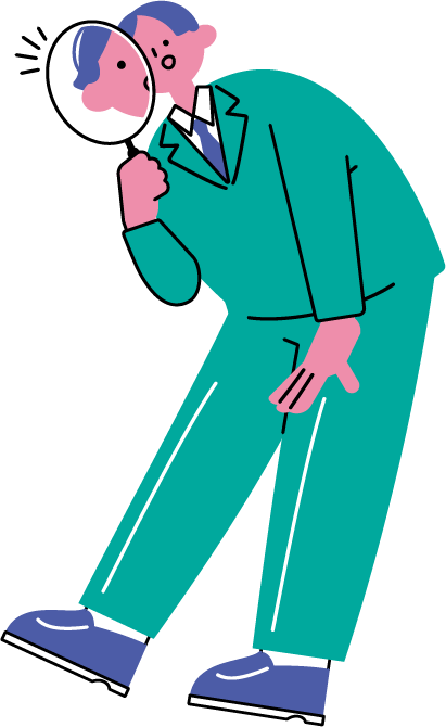 虫眼鏡で対象を確認する男性