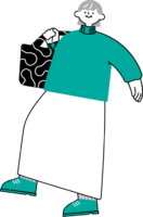 ショルダーバック片手に歩く女性（シンプル配色）