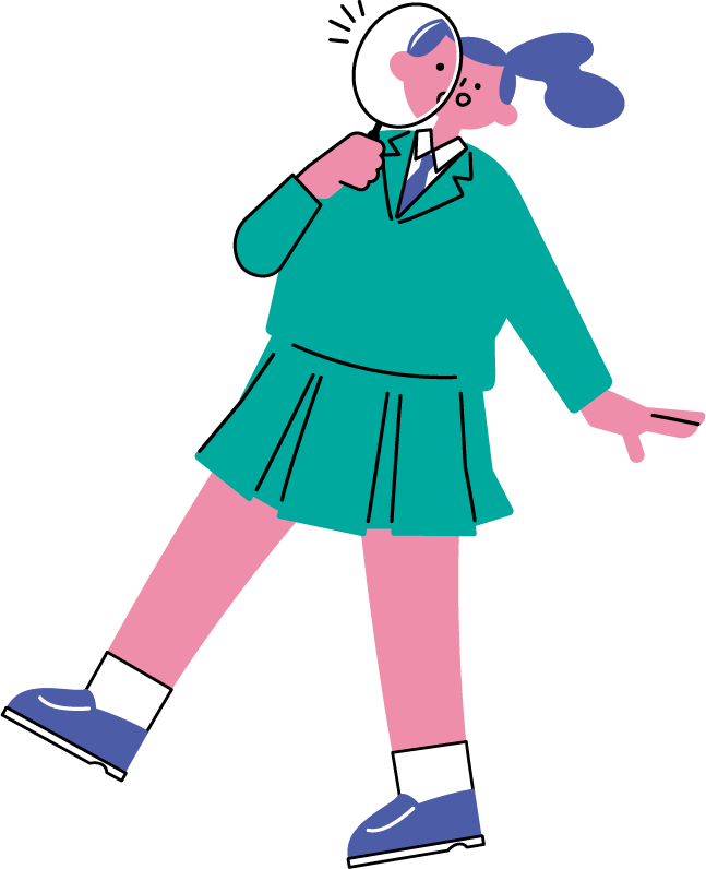 虫眼鏡で観察する女学生