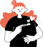 お腹を摩り妊娠検査キット片手に安堵の様子の女性のイラスト（シンプル配色）