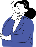 腕を組みながら顎に手を当て考えがまとまり表情が緩む女性（シンプル配色）