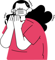 マスクをして体調不良の女性のフリーイラスト（シンプル配色・商用可）