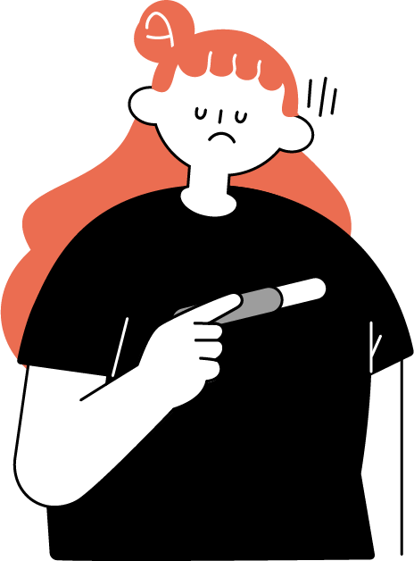 妊娠検査キットを片手に不攻めで落ち込んだ様子の女性（シンプル配色）