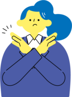 顰めっ面で両手をクロスしバツを示す女性（カラフル配色）