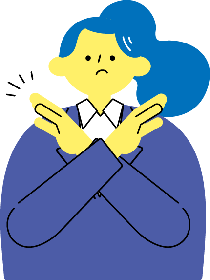 顰めっ面で両手をクロスしバツを示す女性（カラフル配色）