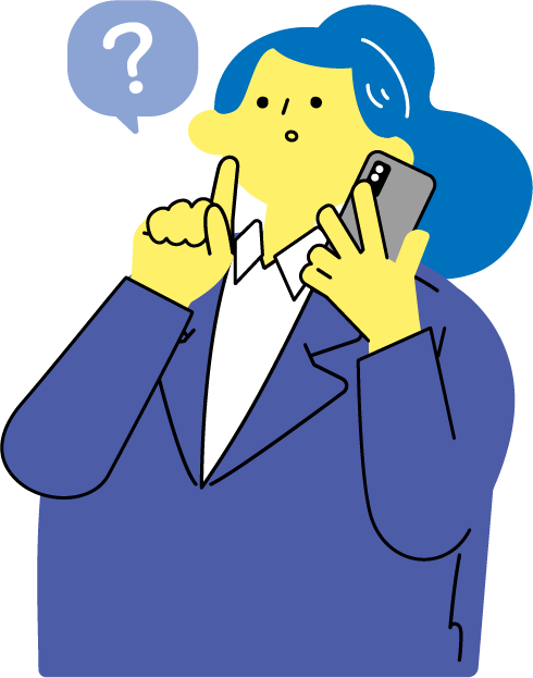 スマホで通話しながら業務内容を確認するスーツ姿の女性（カラフル配色）