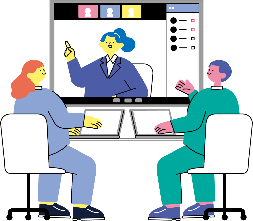 ビデオ会議でミーティングをする人