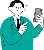 スマホの通知を確認する男性のイラスト（シンプル配色）