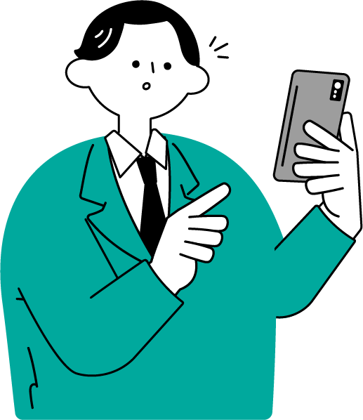 スマホの通知を確認する男性のイラスト（シンプル配色）