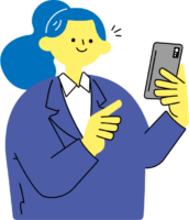 スマホの通知を確認する女性のイラスト（カラフル配色）