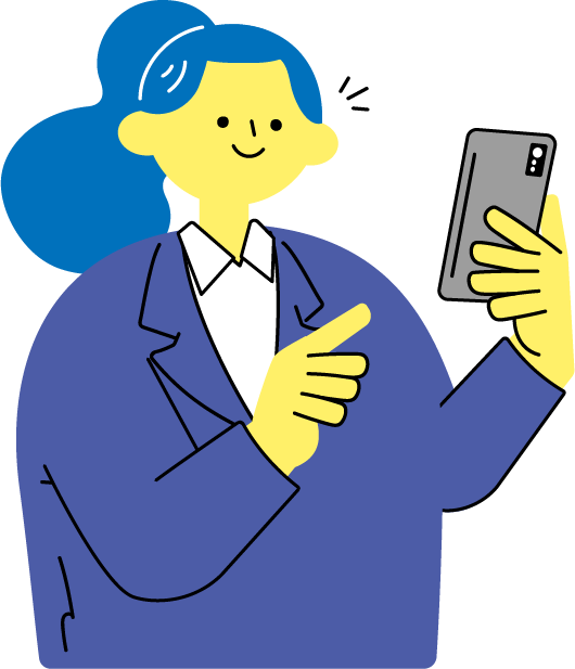 スマホの通知を確認する女性のイラスト（カラフル配色）