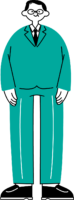 スーツ姿で立っている40代〜50代の男性会社員の全身イラスト（シンプル配色）