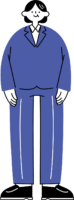 スーツ姿で立っている40代〜50代の女性会社員の全身イラスト（シンプル配色）