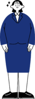 スーツ姿で立っている新入社員女性の全身イラスト（シンプル配色）
