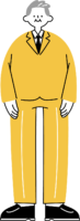 スーツ姿で立っているシニア男性の全身イラスト（シンプル配色）