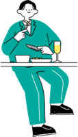 テーブルで食事をする男性のイラスト（シンプル配色）