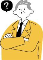 経営について疑問を持つ社長のイラスト素材（シンプル配色）