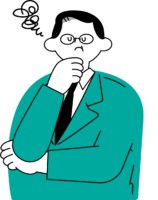 仕事の悩みを抱える中年男性会社員のイラスト素材（シンプル配色）
