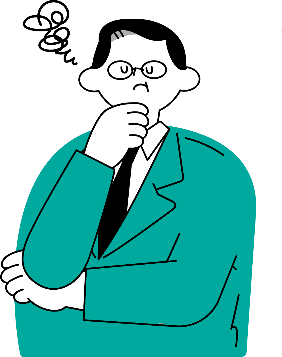 仕事の悩みを抱える中年男性会社員のイラスト素材（シンプル配色）