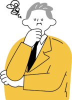 経営の悩みを抱える社長のイラスト素材（シンプル配色）