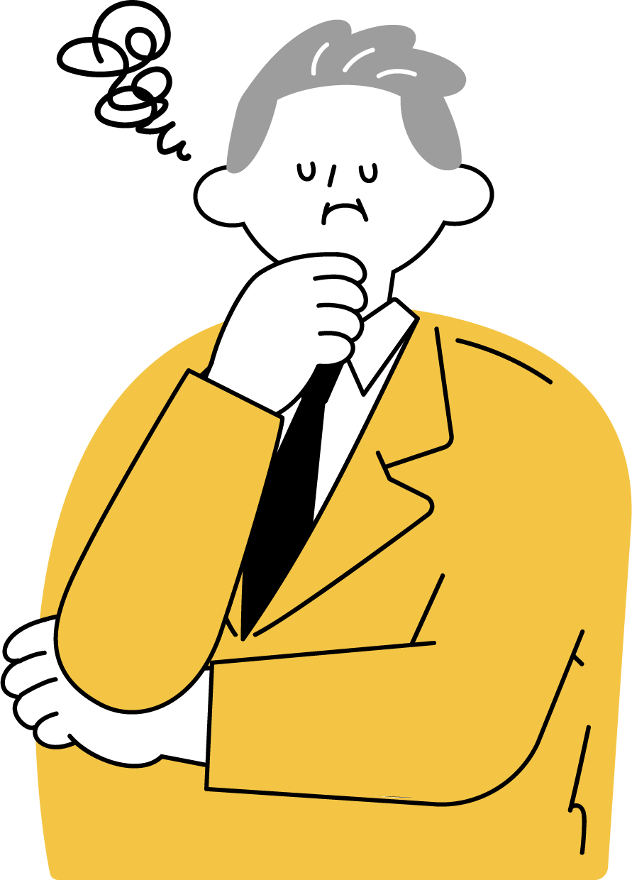 経営の悩みを抱える社長のイラスト素材（シンプル配色）