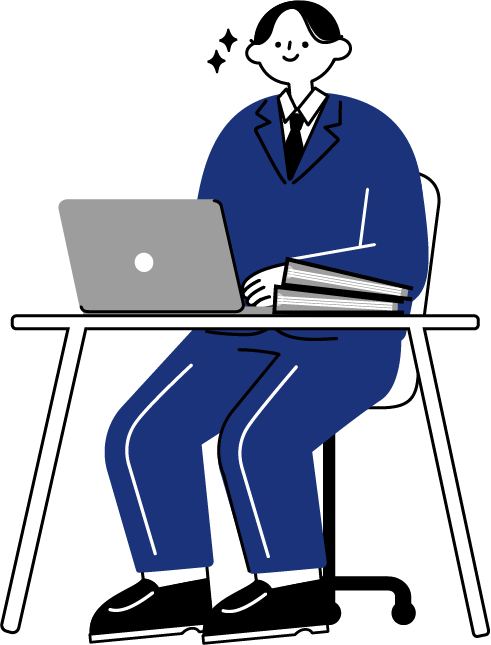 デスクで働く新入社員のフリーイラスト（シンプル配色・商用可）