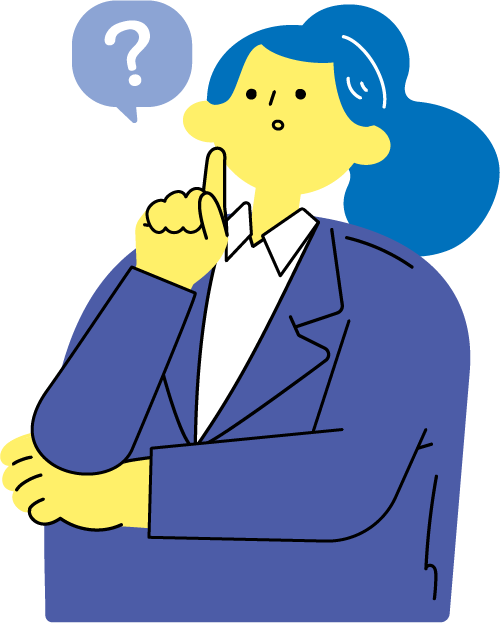 疑問を抱えて考える女性のフリーイラスト（カラフル配色・商用可）