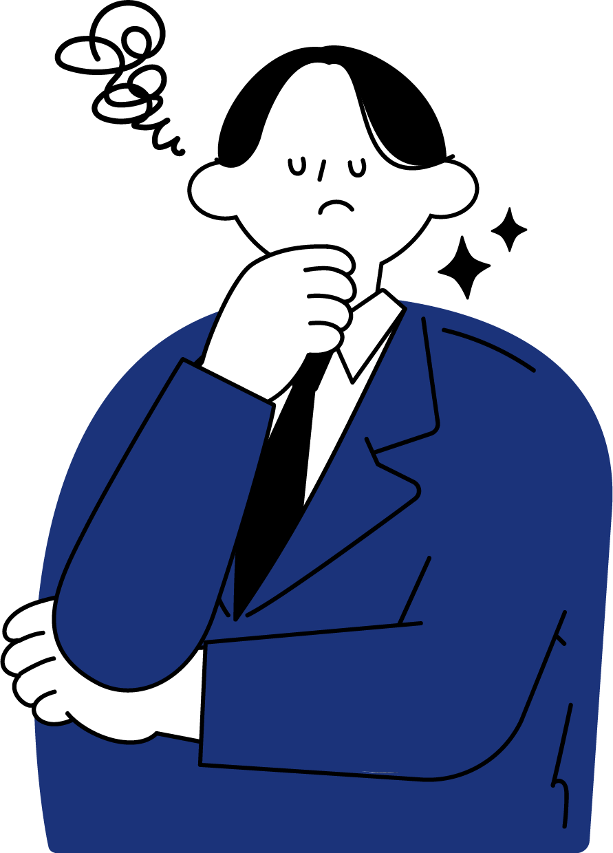 悩む新入社員男性のフリーイラスト（シンプル配色・商用可）