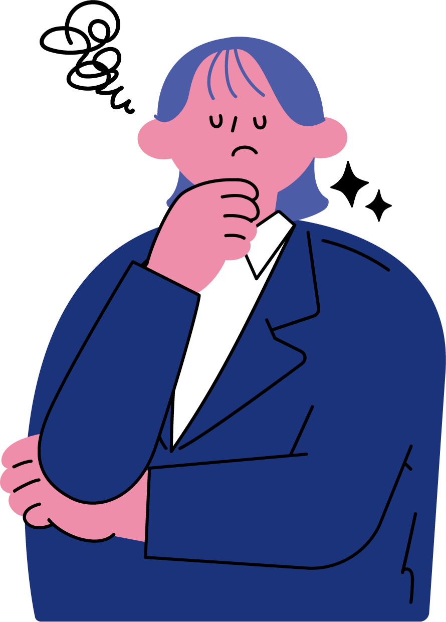 悩む新入社員女性のフリーイラスト（カラフル配色・商用可）