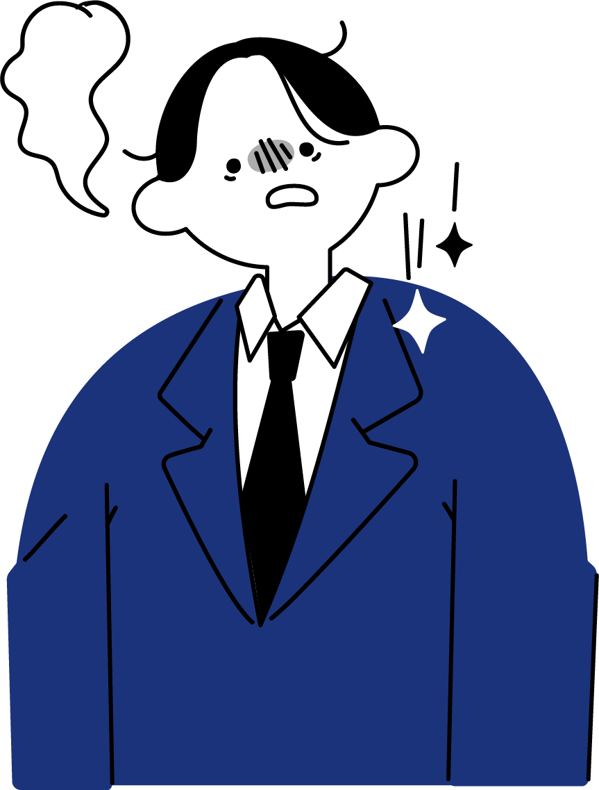 疲れた新入社員男性のフリーイラスト（シンプル配色・商用可）