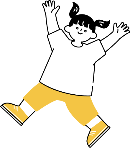 ジャンプして喜ぶ女の子のフリーイラスト（シンプル配色・商用可）