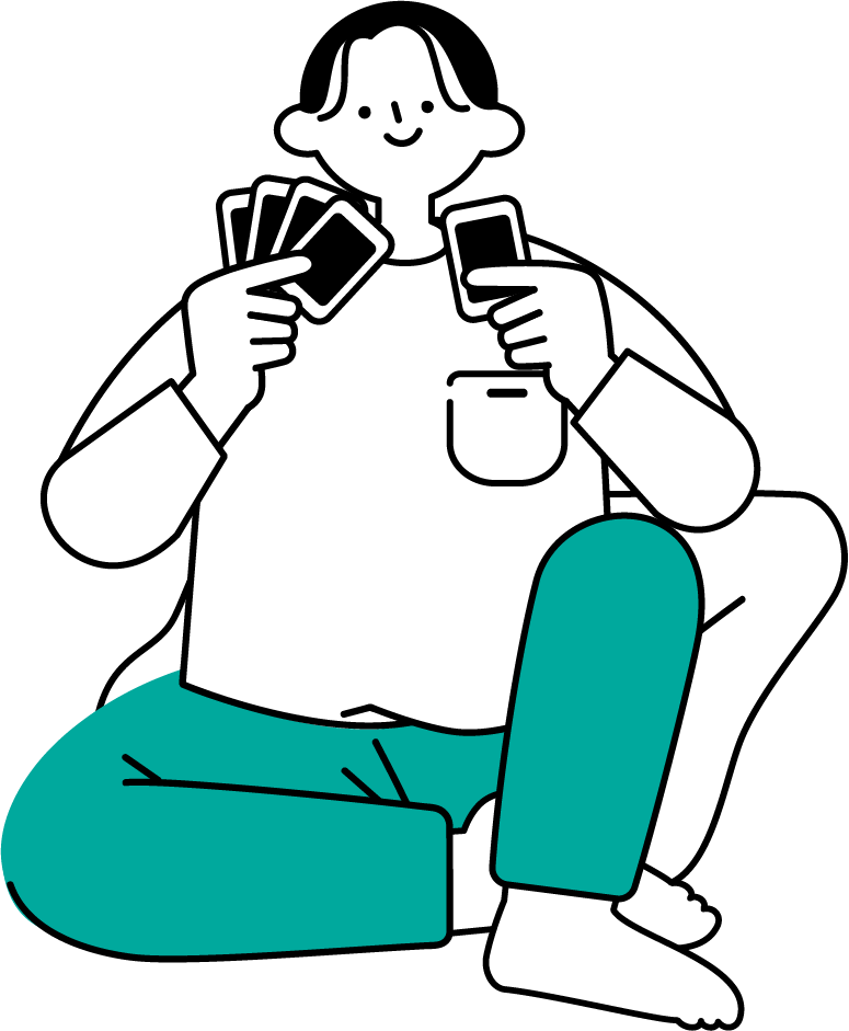 トランプで遊ぶ男性のフリーイラスト（シンプル配色・商用可）