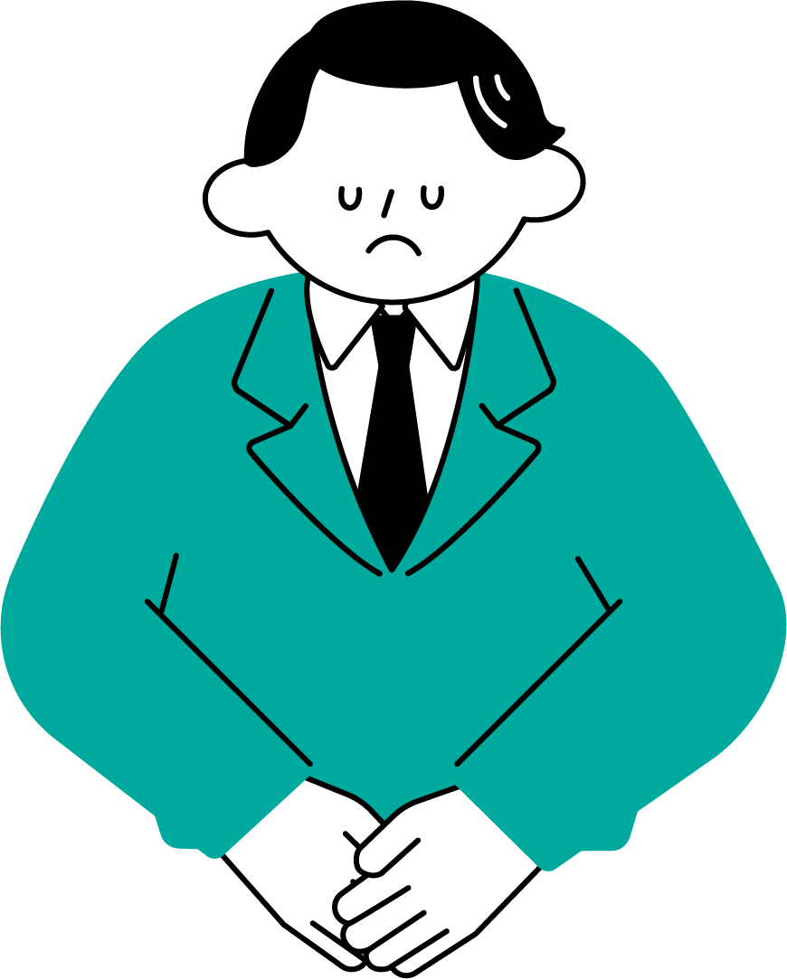謝罪・お詫びをするビジネスマンのフリーイラスト（シンプル配色・商用可）