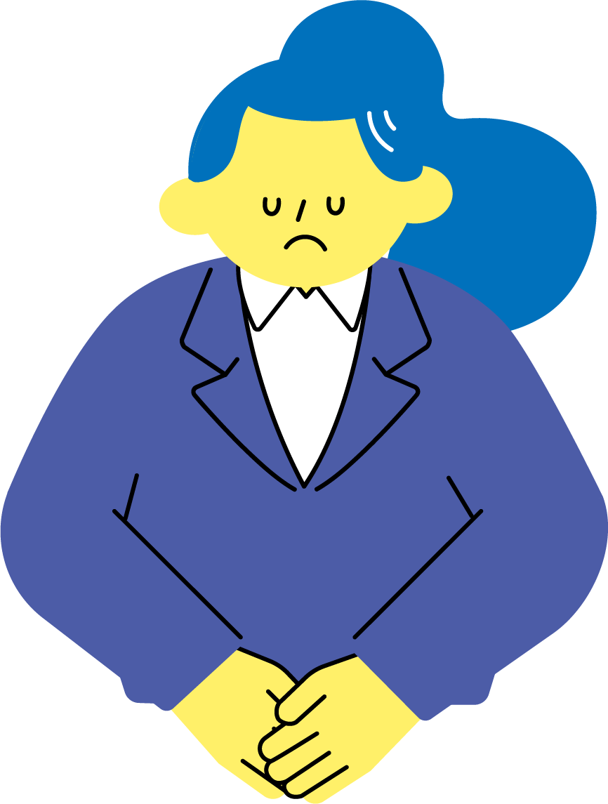 謝罪・お詫びをする女性のフリーイラスト（カラフル配色・商用可）