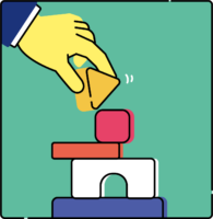 一人で積み木を積み上げる努力のフリーイラスト（カラフル配色・商用可）