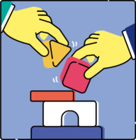 2人で積み木を積み上げる協力のフリーイラスト（カラフル配色・商用可）