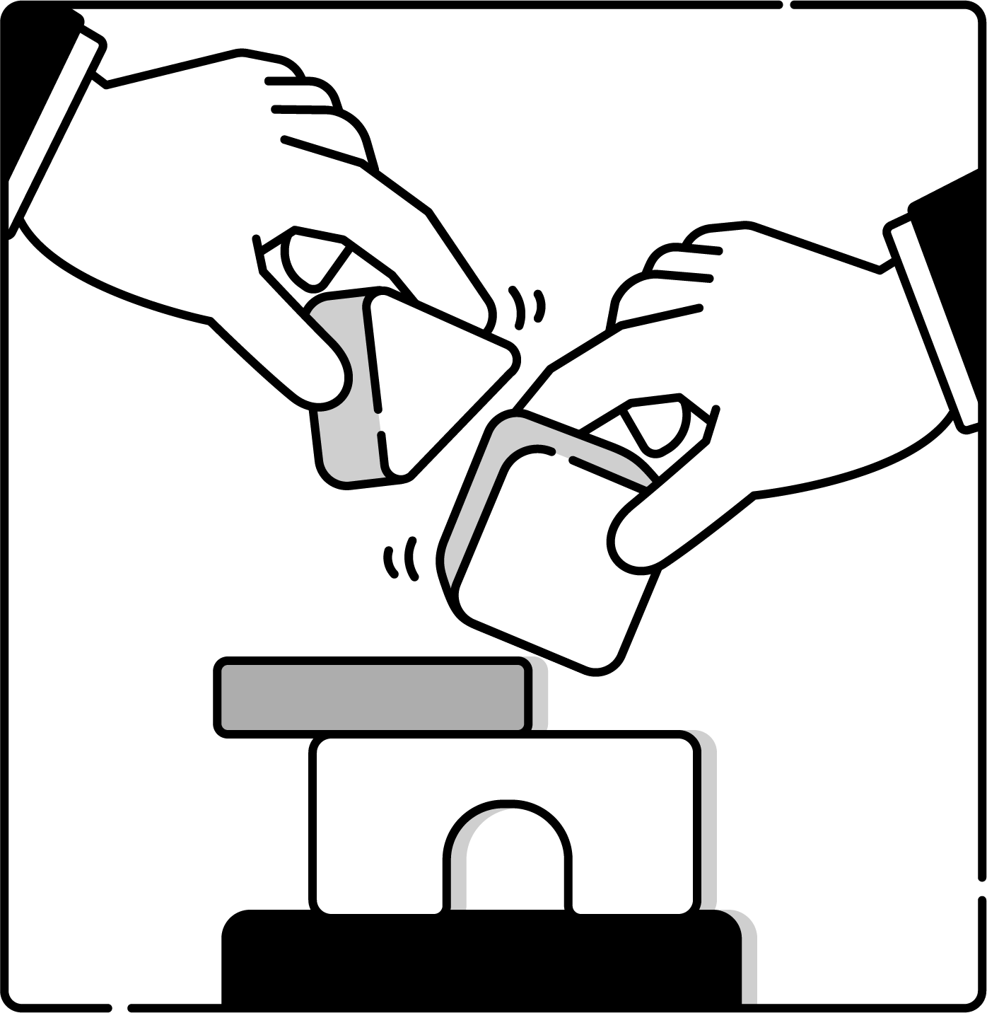 2人で協力して積み木を積み上げる