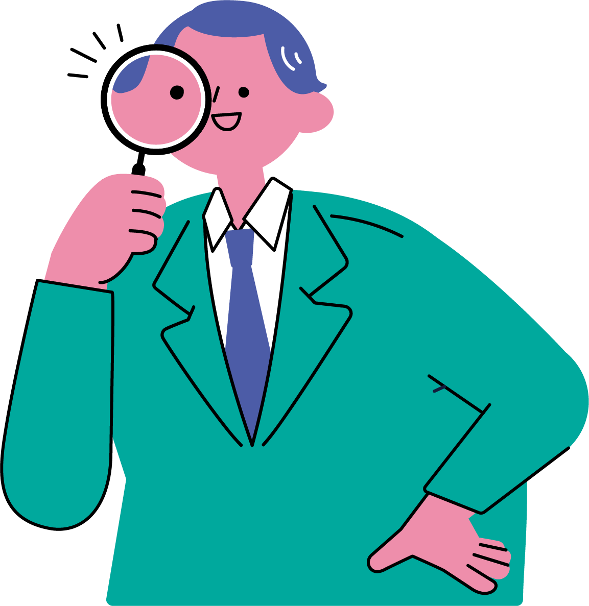 虫眼鏡で調査する男性