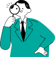 虫眼鏡を持ち自信ありげに調べる男性のフリーイラスト（シンプル配色・商用可）