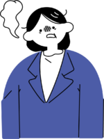 怒りやストレスを感じる中年女性のフリーイラスト（シンプル配色・商用可）