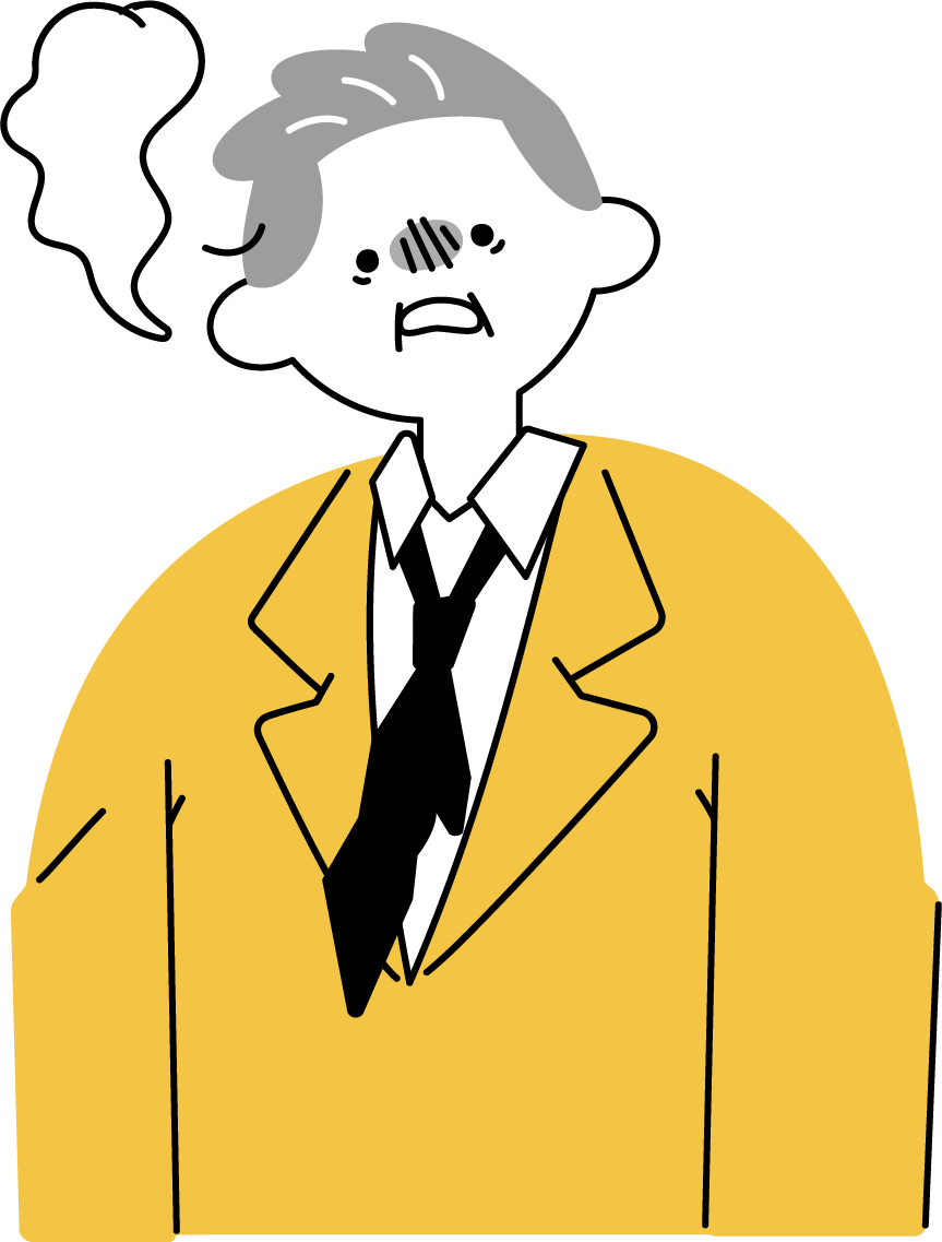 怒りやストレスを感じる上司・中年男性のフリーイラスト（シンプル配色・商用可）